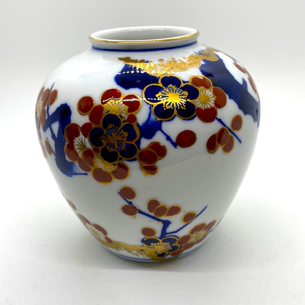 Vtg Gold Imari Handpainted Vase